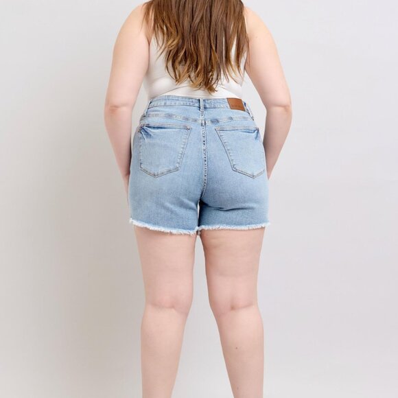 Hazel Blues® | Judy Blue Tummy Control Raw Hem Denim Shorts - Picture 15 of 16